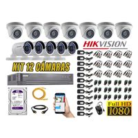 Kit 12 Cámaras de Seguridad Hikvision Full Hd 1080P mas Disco 1Tb Hdmi