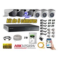 Kit 6 Cámaras de Seguridad Hikvision Full Hd 1080P mas Disco 2Tb Mayor P2p Alcance Varifocal Ip66