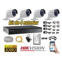 Kit 4 Cámaras de Seguridad Exterior Hikvision Full Hd 1080P mas Disco 500Gb