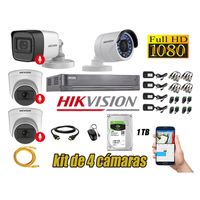Kit 4 Cámaras de Seguridad Hikvision 3 Camara Audio Incorporado Full HD 1080p