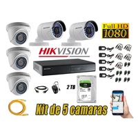 Kit 5 Cámaras de Seguridad Hikvision Full Hd 1080P mas Disco 2Tb Hdmi 2Mp