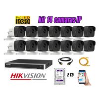 Kit 14 Cámaras de Seguridad Ip Poe Exterior Hikvision mas Disco 2Tb Wd Púrpura