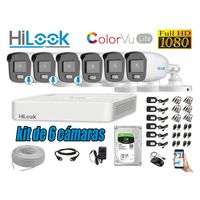 CÁMARAS SEGURIDAD EXTERIOR KIT 06 HILOOK 1080P COLORVU LITE NOCHE COLOR