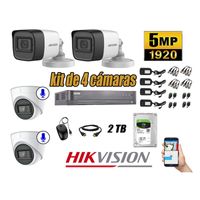 Kit 4 Cámaras de Seguridad Hikvision 5Mp 02 Cámaras Audio Incorporado