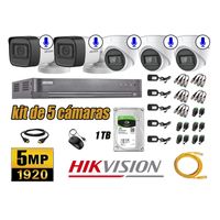 Kit 5 Cámaras de Seguridad Hikvision 5Mp Audio Incorporado Completo
