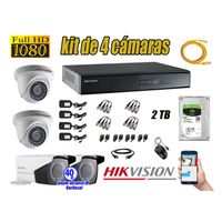 Kit 4 Cámaras de Seguridad Hikvision Full Hd 1080P mas Disco 2Tb P2p Mayor Alcance Varifocal Ip66