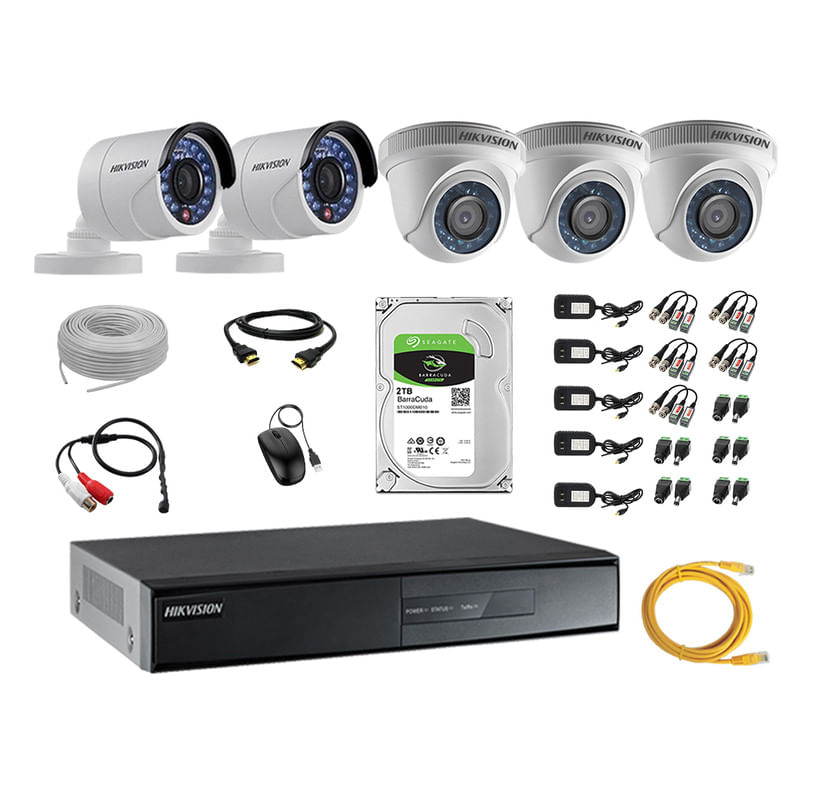 Kit 5 Cámaras de Vigilancia Hikvision Full Hd 1080P Disco 2Tb P2p Kit de Micrófono