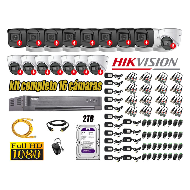 Kit 16 Cámaras de Seguridad Hikvision Audio Incorporado Full HD 1080p