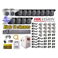 Kit 14 Cámaras de Seguridad Hikvision Full Hd 1080P mas Disco 1Tb Mayor Alcance Varifocal