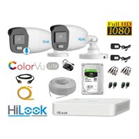 CÁMARAS SEGURIDAD EXTERIOR KIT 2 HILOOK 1080P COLORVU LITE NOCHE COLOR
