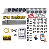 Kit 10 Cámaras de Seguridad Hikvision Full Hd 1080P mas Disco 1Tb Hdmi