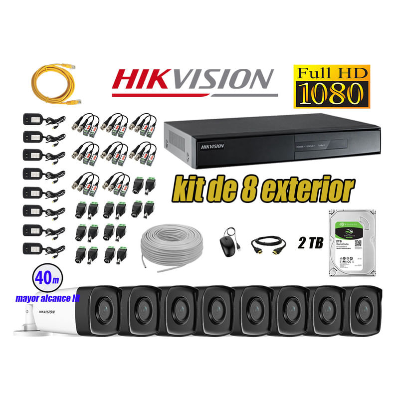 Kit 8 Cámaras de Seguridad Exterior It3F Hikvision Full Hd 1080P mas Disco 2Tb Wd Ofetra