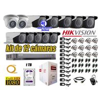 Kit 12 Cámaras de Seguridad Hikvision Full Hd 1080P mas Disco 1Tb Mayor Alcance Varifocal