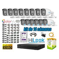 CÁMARAS SEGURIDAD EXTERIOR KIT 14 2MP HILOOK NOCTURNA COLORVU LITE