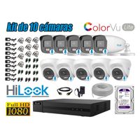 CÁMARAS SEGURIDAD KIT 10 FULL HD HILOOK COLORVU LITE NOCHE COLOR 1TB