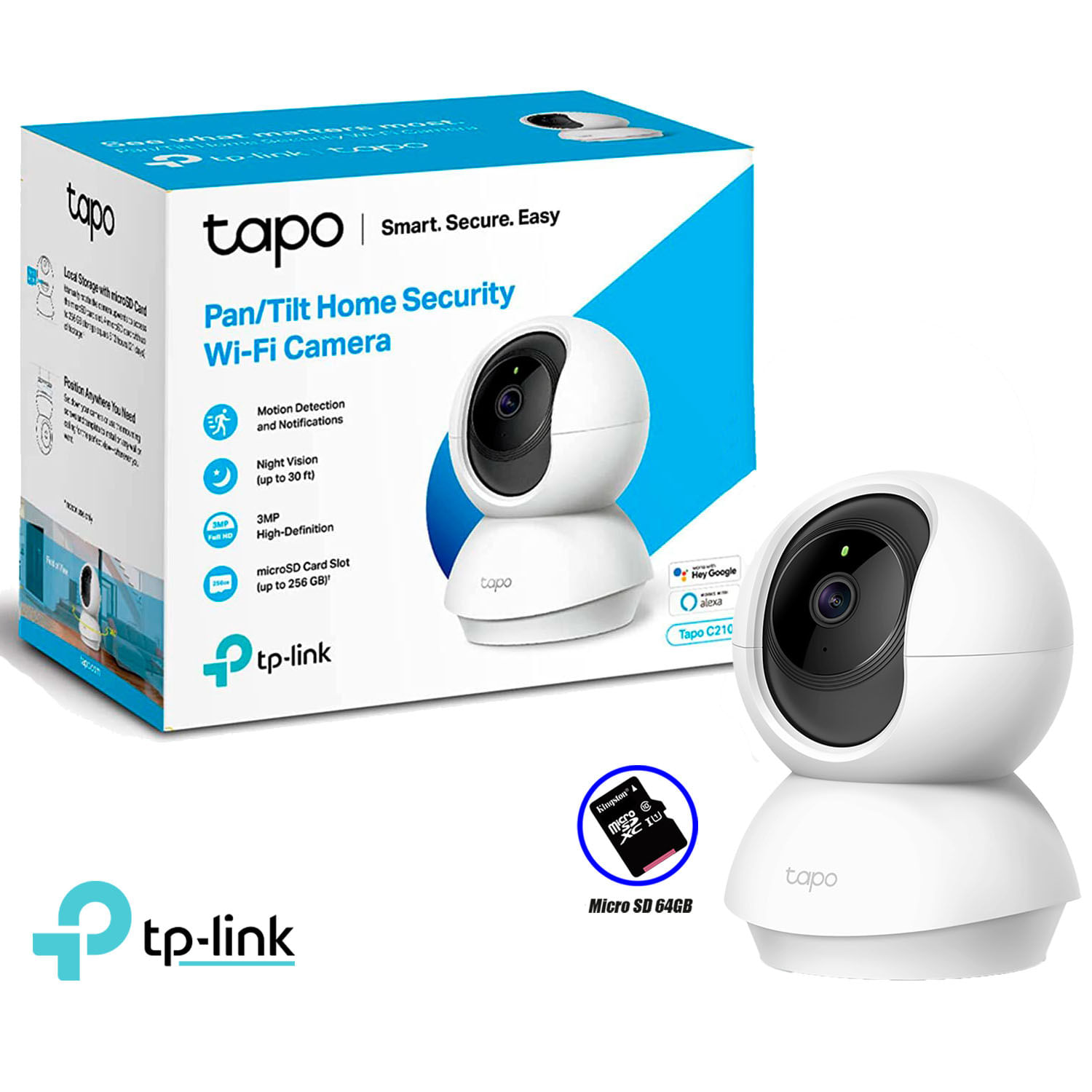 Cámara de Seguridad Wi-Fi Tp-Link Tapo C210 360° 3MP 2K + SD 64GB
