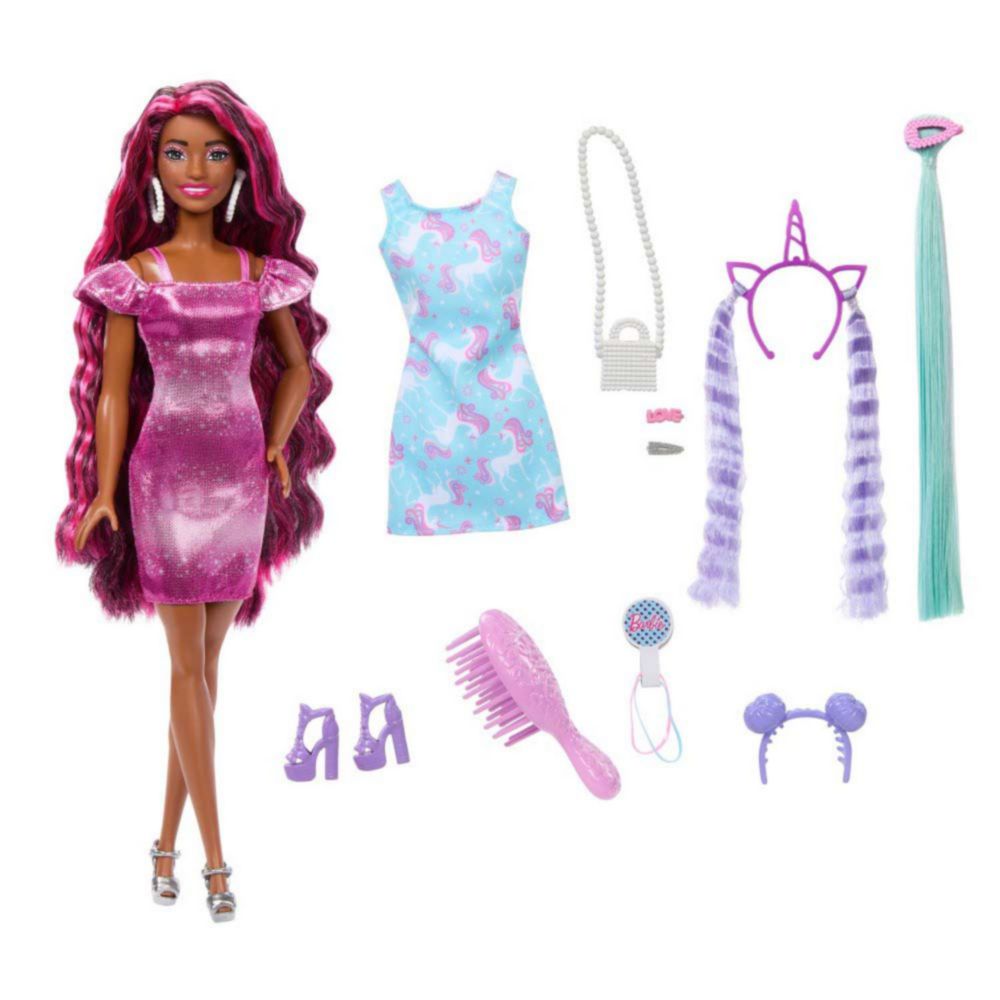 Muñeca Barbie Cabello Arcoiris Vestido Corazones