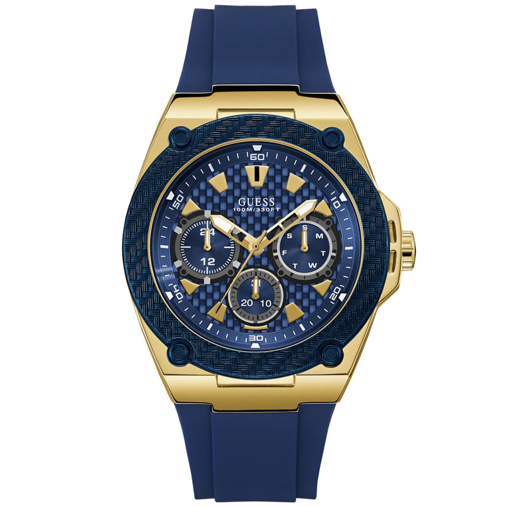 Reloj Guess Legacy U1049G9 Multifuncional Acero Inoxidable Dorado Correa de Silicona Azul