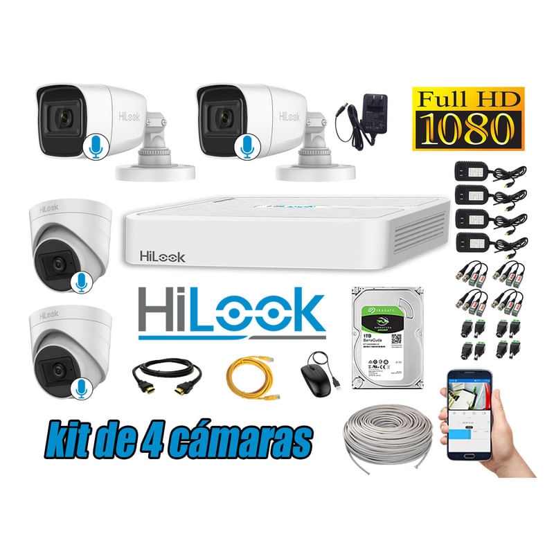 KIT 4 CÁMARAS SEGURIDAD AUDIO INCORPORADO FULL HD + DISCO 1TB