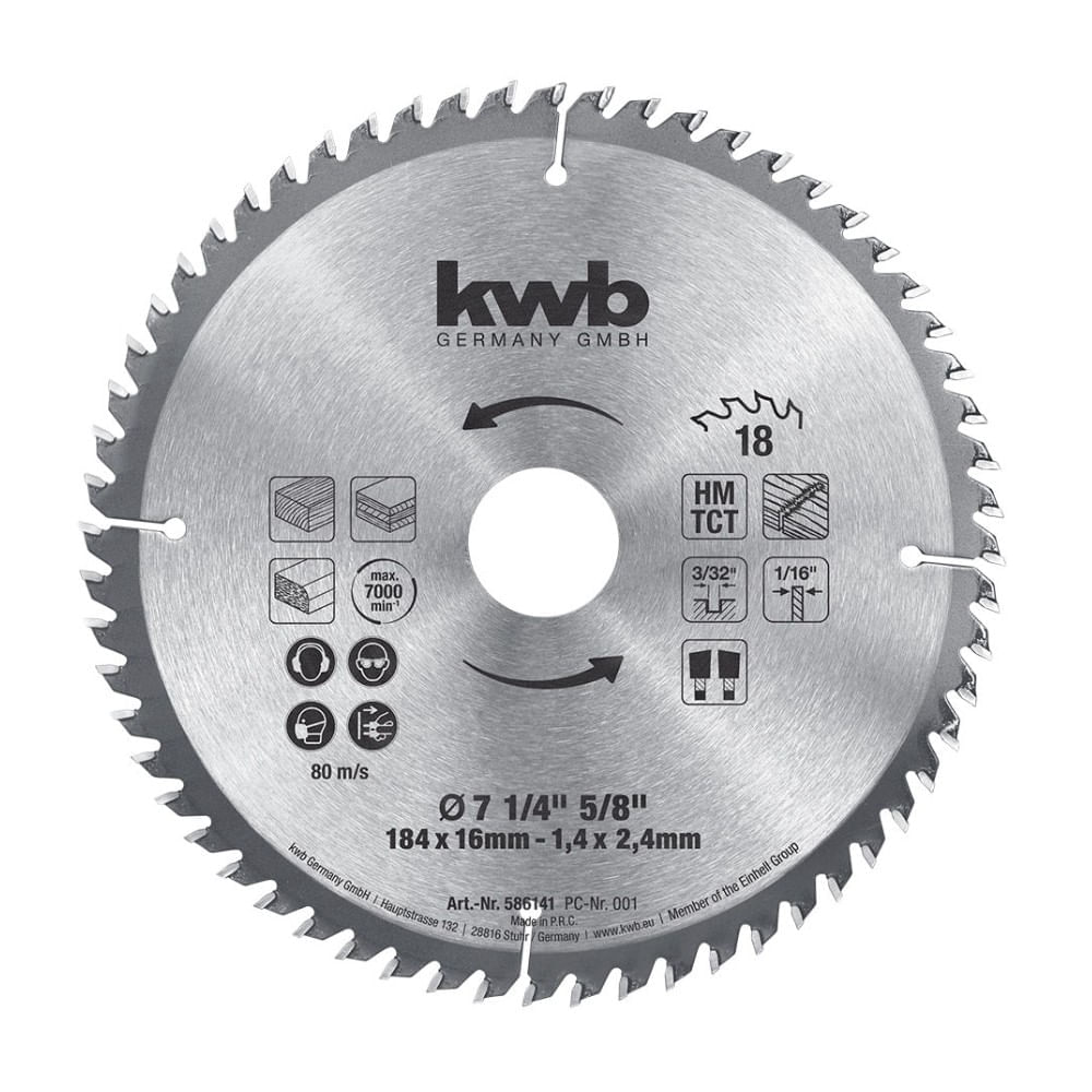 Disco sierra circular Hm 7 1/4""x5/8"" 60d Kwb