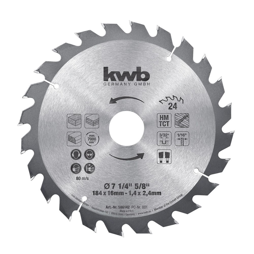 Disco sierra circular Hm 7 1/4""x5/8"" 24d Kwb