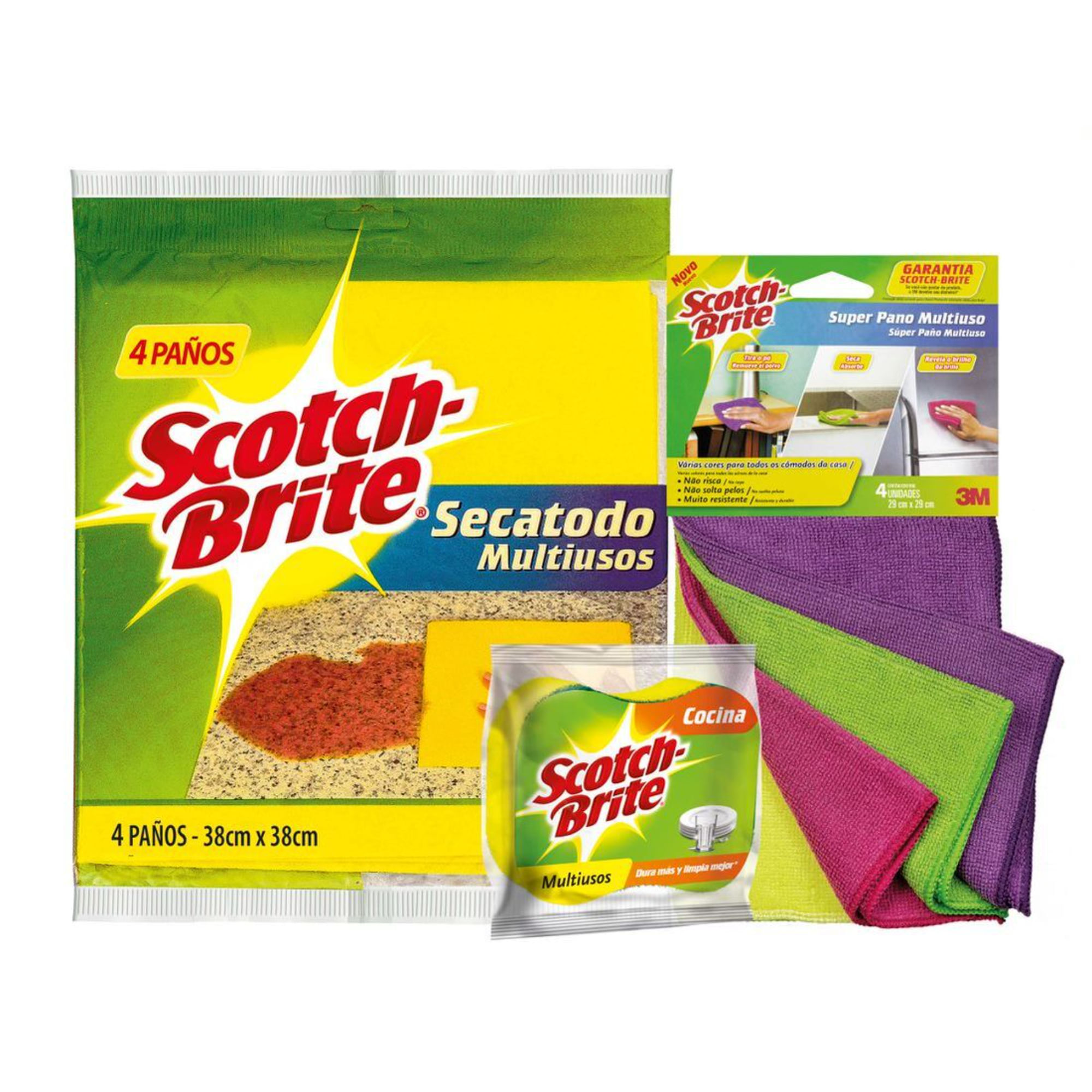 Pack SCOTCH BRITE Secador 4un + Microfibra 4un + Esponja 2 en 1