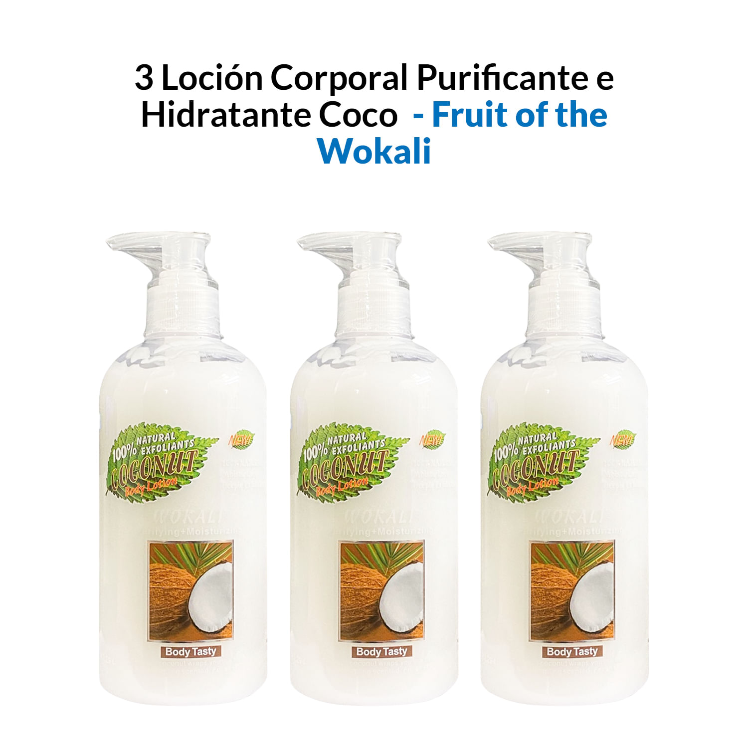 3 Loción Corporal Purificante e Hidratante Coco 500ml - Wokali