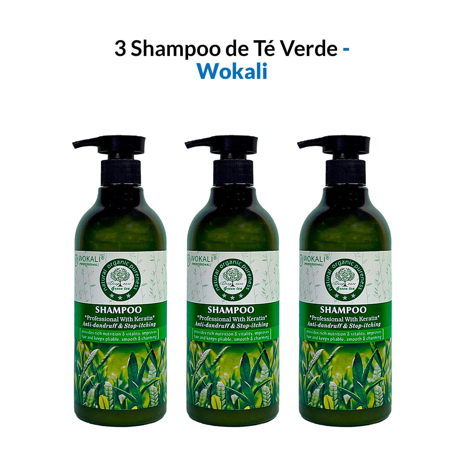 3 Shampoo de Té Verde 550ml - Wokali