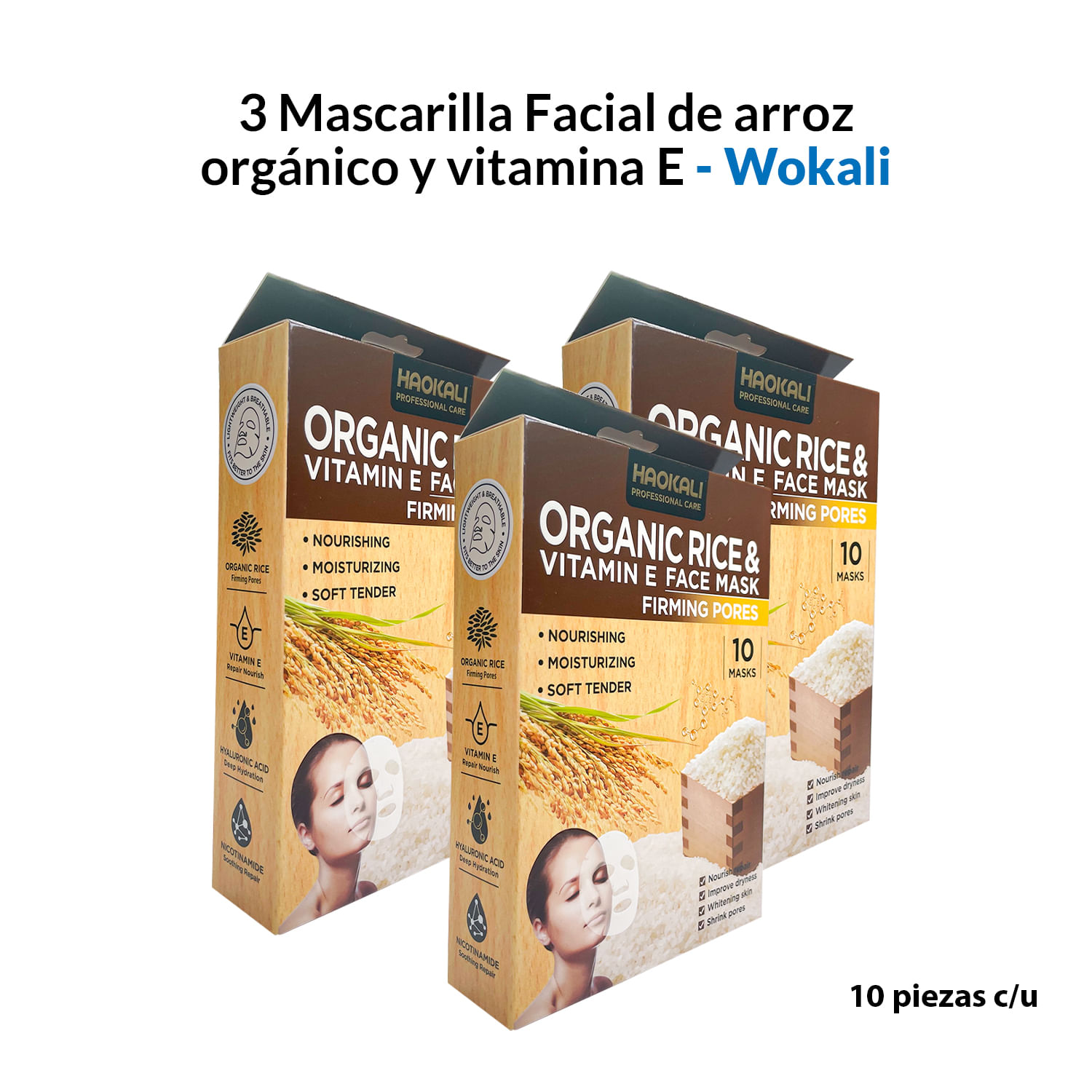 3 Mascarilla Facial de Arroz 30ml x 10 Piezas – Wokali