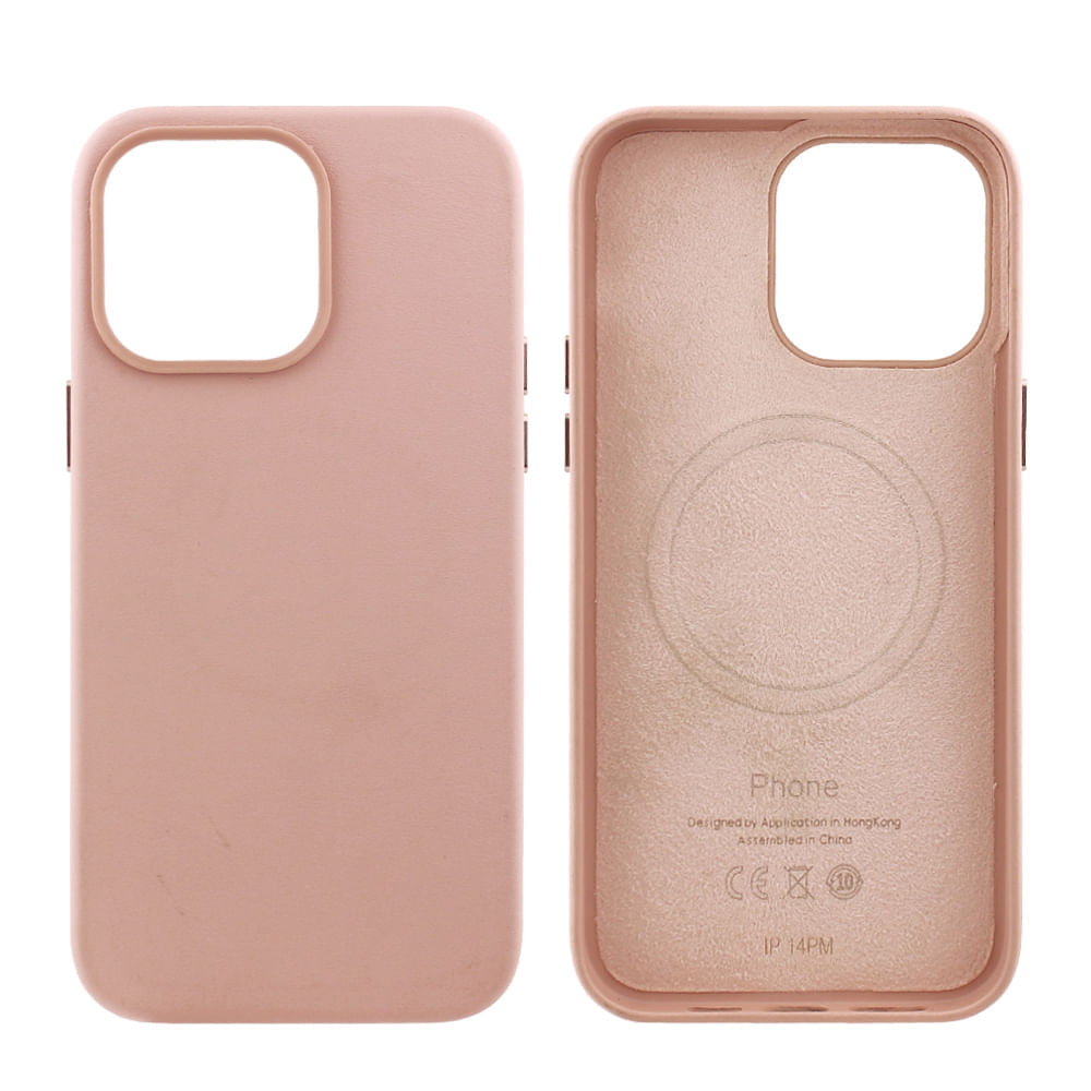 Case para iPhone 14 Pro Max, piel sintentica, con MagSafe para carga inalámbrica, para accesorios magnéticos, rosado