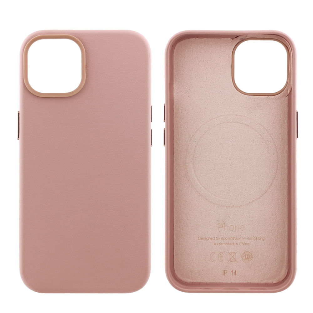 Case para iPhone 14, piel sintentica, con MagSafe para carga inalámbrica, para accesorios magnéticos, rosado