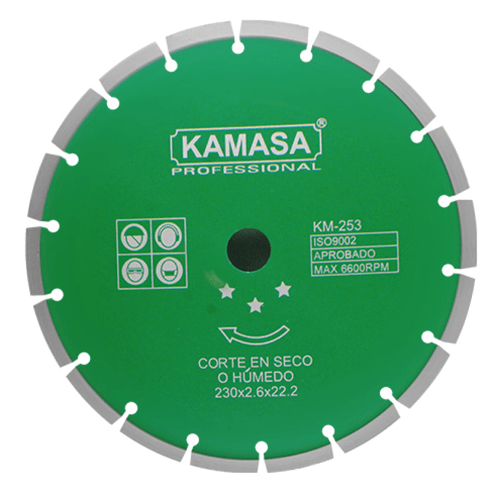 Disco Diamantado Segmentado 9"" Húmedo Seco Verde Kamasa