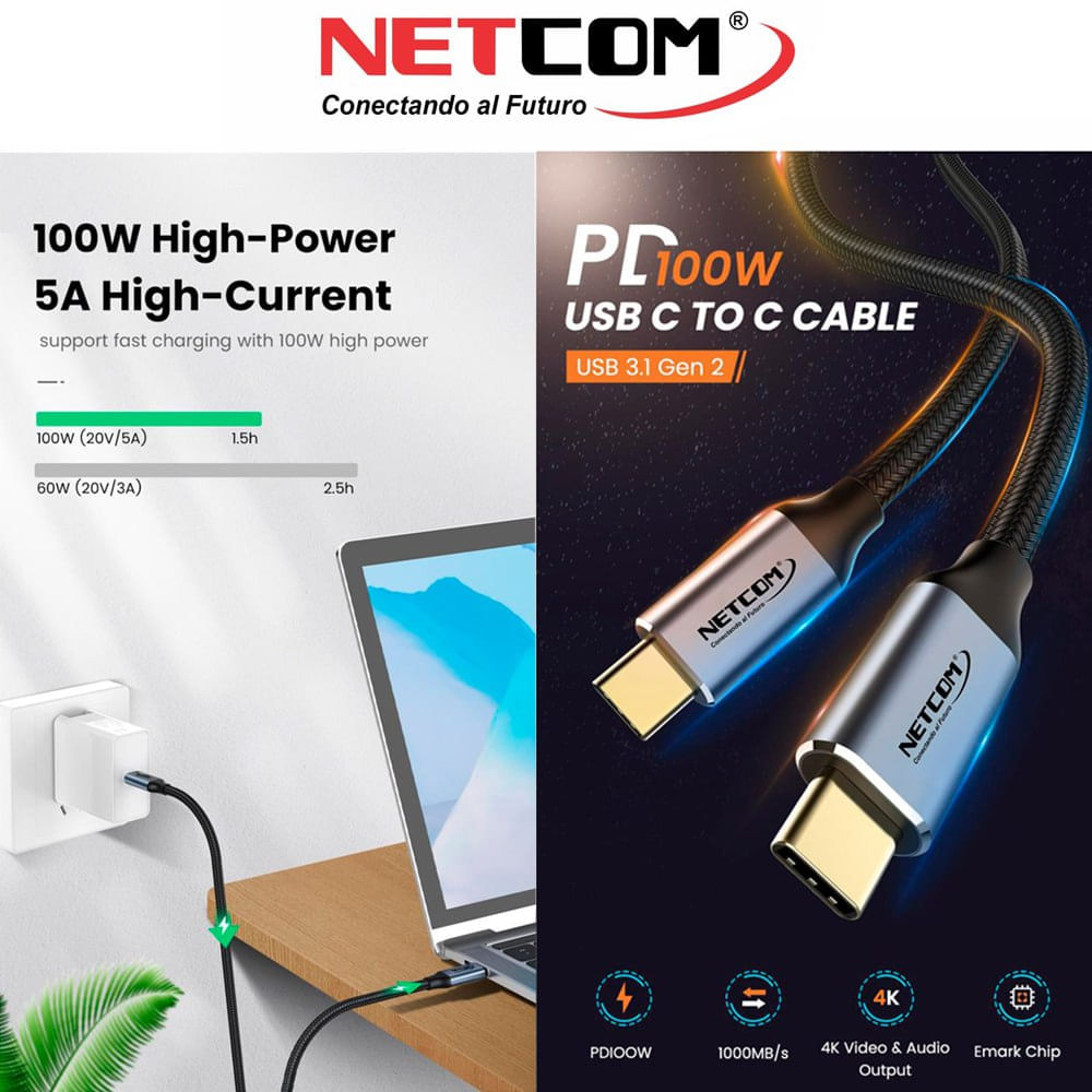Cable USB C 3.1 Tipo C a Tipo C 1 Metro Gen2 10Gbps 4K Ultra HD 100W