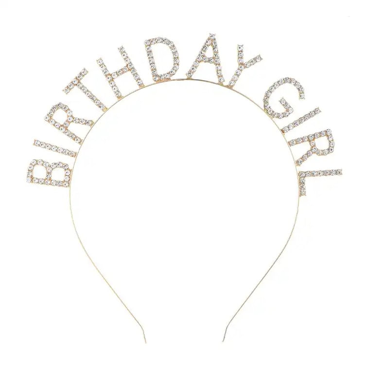 Vincha cumpleaños Birthday Girl metal con piedritas dorada - copy