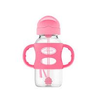 Biberón de Transición con Cañita y Asas de Silicona Boca Ancha 9 oz/270ml. Color Rosa