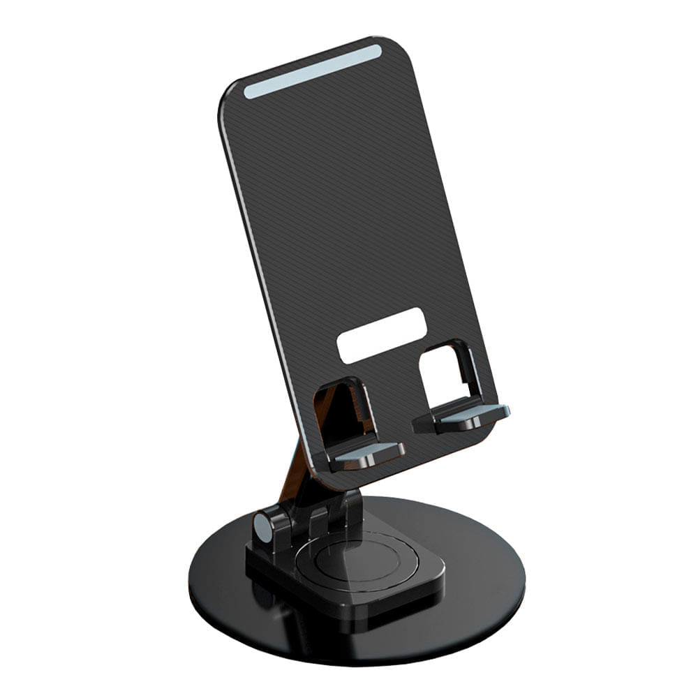 Soporte celular 360° de escritorio, plástico/aluminio, negro