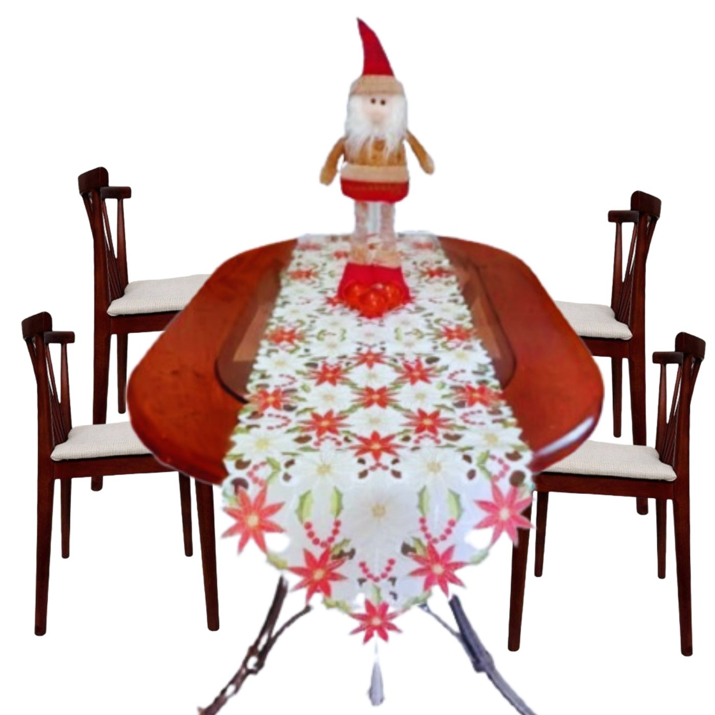Camino De Mesa Encanto Navideño En Blanco Floreado 180 x38 cm