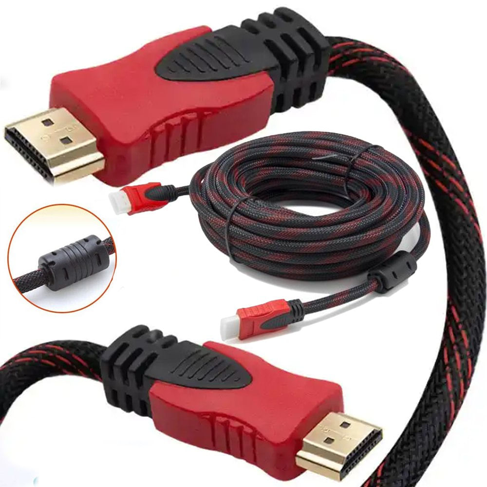 Cable HDMI Con Filtro 20 Metros HD 3D V1.4 Enmallado Negro Con Rojo