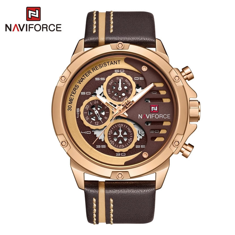 Reloj Naviforce Acero Oro Rosa y Cuero Marrón NAV-37