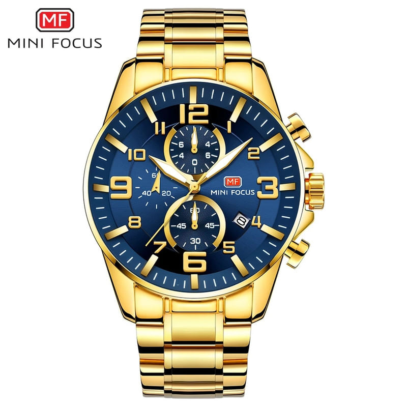 Reloj MiniFocus Acero Dorado y Azul MIN-26