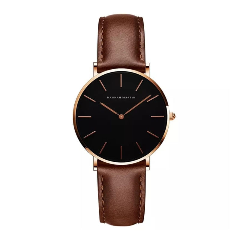 Reloj Hannah Martin Acero Oro Rosa y Cuero Marrón HAN-13
