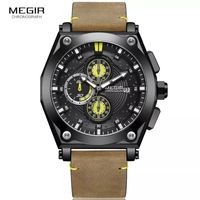 Reloj Megir Acero Negro y Cuero Marrón MEG-27