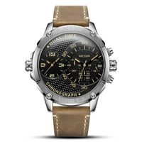 Reloj Megir Acero Plateado y Cuero Marrón MEG-37