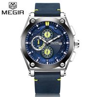 Reloj Megir Acero Plateado y Cuero Azul MEG-26