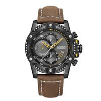 Reloj Megir Acero Negro y Cuero Marrón MEG-35