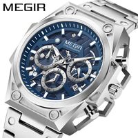 Reloj Megir Acero Plateado y Azul MEG-56