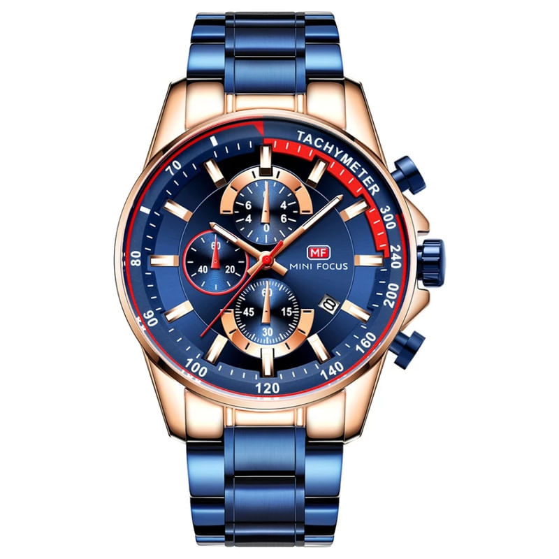 Reloj MiniFocus Acero Oro Rosa y Azul MIN-28