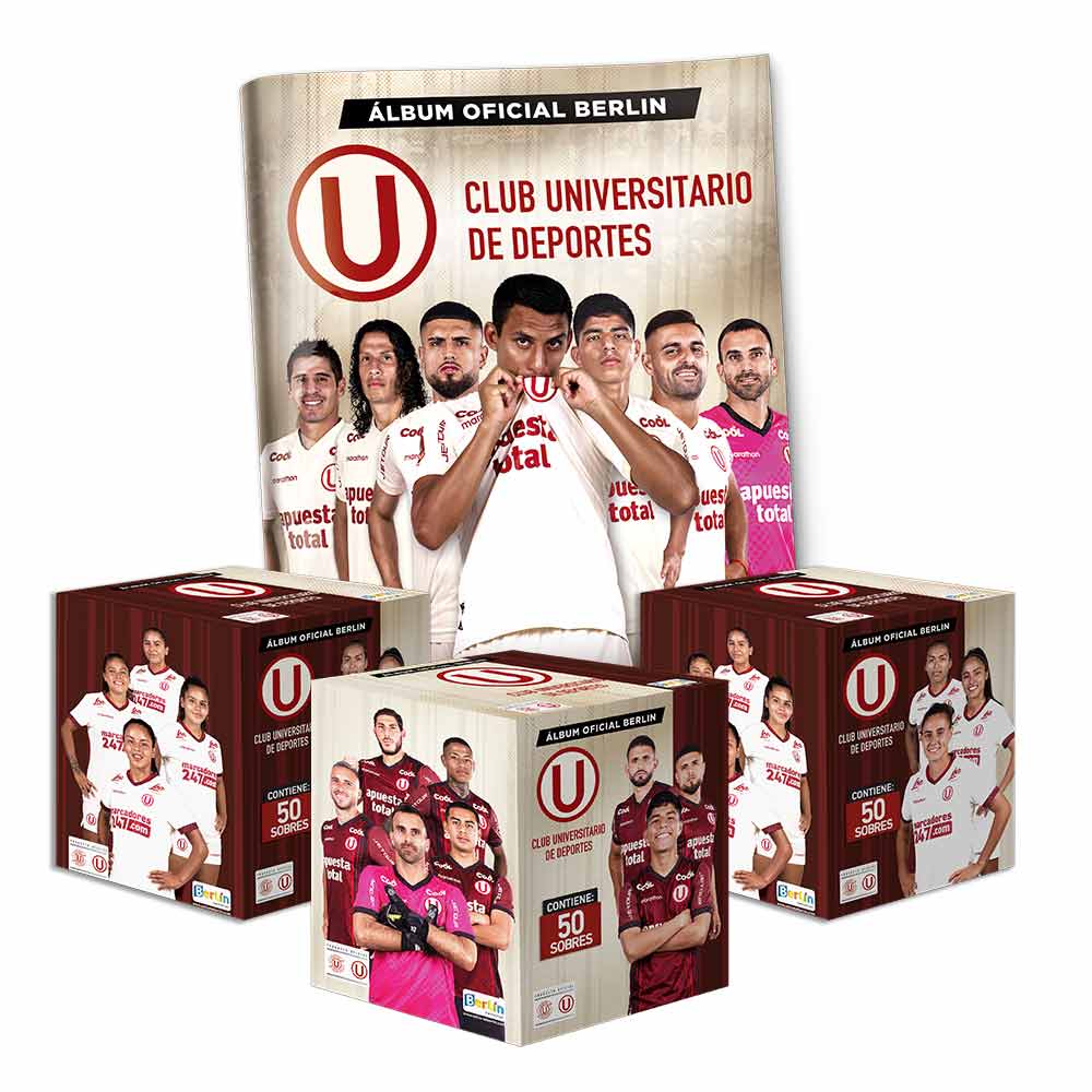 Álbum Club Universitario de Deportes 2023 Editorial Berlin Tapa Blanda + 3 Cajitas (150 Sobres)