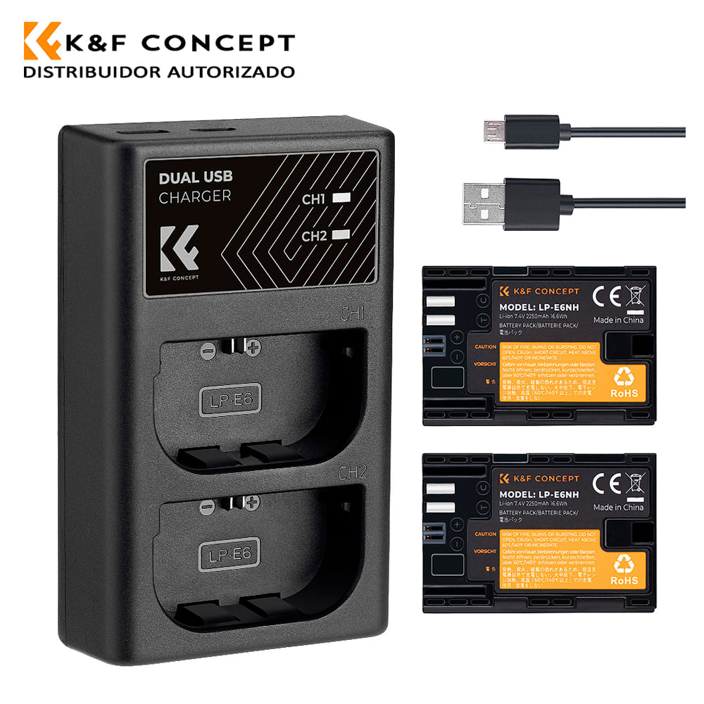 KIT DE CARGADOR + 2 BATERIAS LP-E6NH K&F CONCEPT - KF28.0021