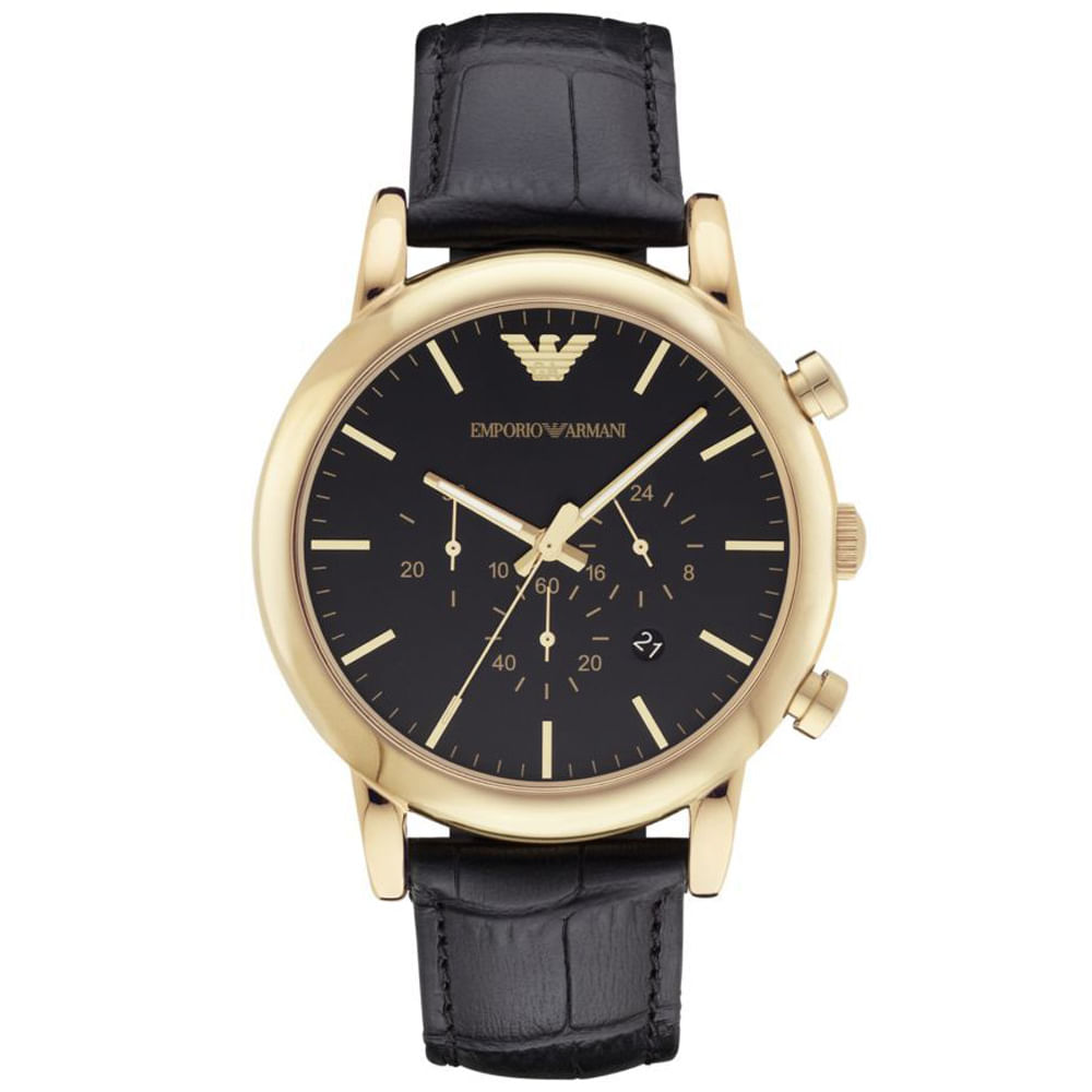 Reloj Emporio Armani Luigi AR1917 Para Hombre Fecha Cronómetro Acero Inoxidable Dorado Correa De Cue